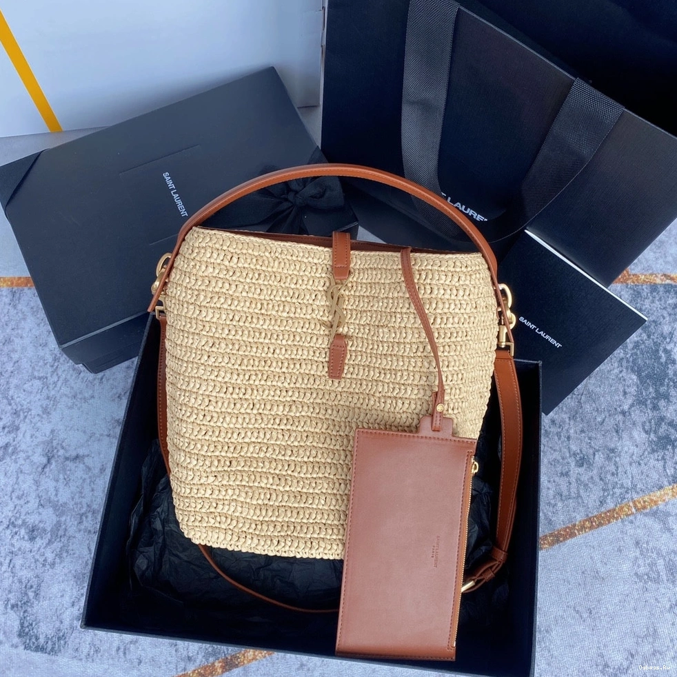 bag-20*25*16CM raffia 37 YSL leather-trimmed Le bucket 0812